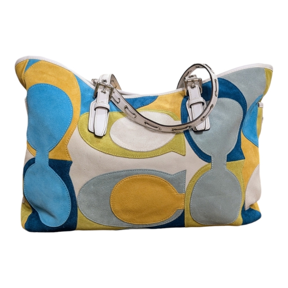 Coach Multicolor Suede Patchwork Tote - Blue, Yel… - image 2